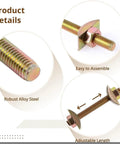 Close-up of Rock Solid Hold Alloy Steel Miter Bolts For Butcher Block Furniture And Wooden Tables, 5/16 Inch By 3-1/2 Inch hidden connector.