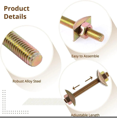 Close-up of Rock Solid Hold Alloy Steel Miter Bolts For Butcher Block Furniture And Wooden Tables, 5/16 Inch By 3-1/2 Inch hidden connector.