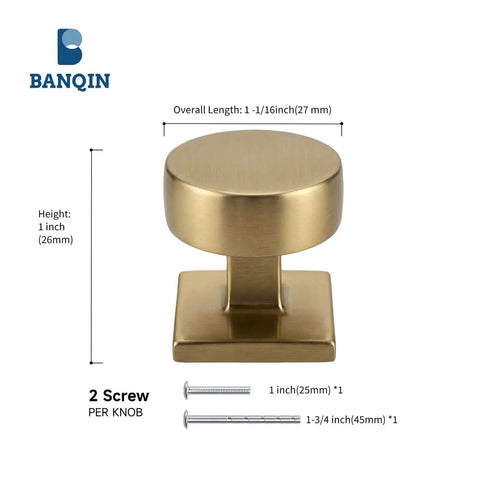 25 Pack Champagne Bronze Cabinet Knobs For Cabinets And Drawers Square And Round Brushed Aluminum Alloy Knobs For Dresser Kitchen Furniture Hardware For Home Improvement And Cabinet Makeovers with dimensions and screws shown.