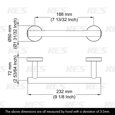 Technical drawing of Dope Matte Black 6.7 Inch Hand Towel Bar Wall Mount Screw Mounted SUS304 Stainless Steel Rustproof Bathroom Towel Holder.