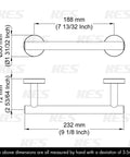 Technical drawing of Matte Black Towel Bar 36 Inch Stainless Steel SUS304 Wall Mount Rustproof Bathroom Shower Towel Rack.