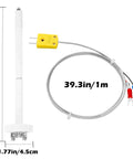K-type thermocouple block ceramic kiln insulator with white ceramic probe, 1m braided wire, and yellow plug (front view)