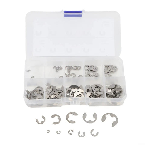 E Clip Circlip Retaining Ring Set In 304 Stainless Steel 120 Piece Assortment Kit With 12 Size Range From One Point Five Millimeter To Ten