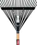 Heavy Duty Steel Leaf Rake With 24 Inch Wide Head And 54 Inch Wood Handle For Quick Yard Cleanups Leaves Grass Thatch Debris Raking Tool