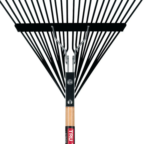 Heavy Duty Steel Leaf Rake With 24 Inch Wide Head And 54 Inch Wood Handle For Quick Yard Cleanups Leaves Grass Thatch Debris Raking Tool