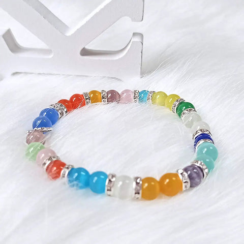 Colorful bracelet featuring 200 Pcs Crystal Rondelle Spacer Beads 8mm Silver Plated For Jewelry Making And Beadwork Bling Ready Sparkle.