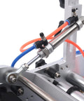 Detail view of the pneumatic assembly of the Semi Automatic Label Applicator Round Bottle Labeling Machine With High Precision Fiber Sensor And 300W Motor Churning Out Twenty To Forty Labels Per Minute For Top Shelf Packaging Work That Stays Fly And Never Drops The Ball.