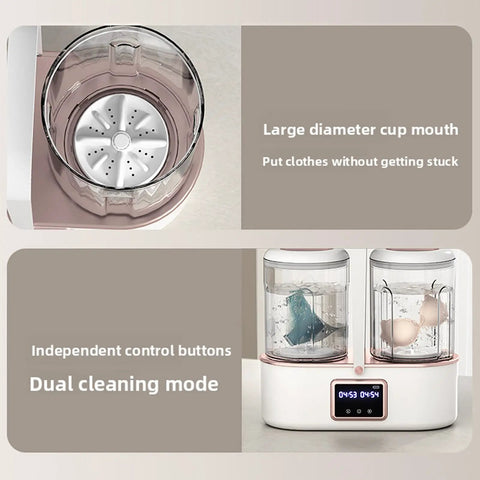 Portable Cordless Underwear Washing Machine With Built In 4000 Mah Battery For Ultrasonic Scrubbing showing large cup mouth and dual cleaning mode.