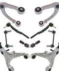 Shop Grade Front Suspension Kit For Cadillac Srx Control Arms Ball Joints Sway Bar Links Tie Rods Ten Piece Setup parts arranged.