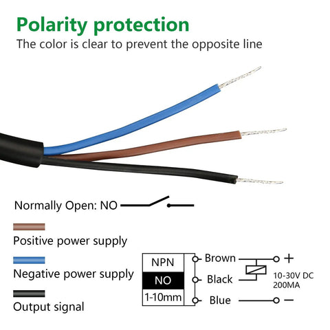 Capacitive Proximity Sensor Switch M18 3 Wire NPN Normally Open DC 10 to 30V 300mA Detecting Distance 10mm No-Drill Tank Monitoring Through Plastic or Glass Containers wiring diagram with brown, blue, black leads