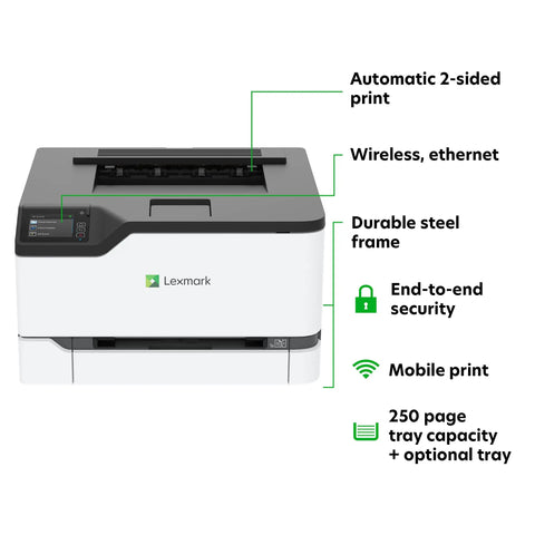 Slick Wireless Color Laser Printer Plus Buttery Smooth Touchscreen compact design with automatic 2-sided printing and mobile access.