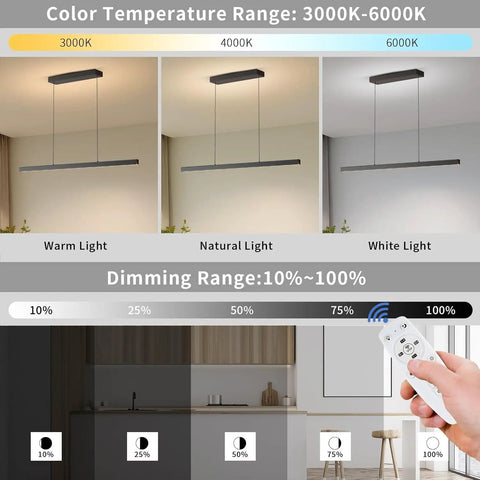 Zihoi Modern Ceiling Pendant Light,31.5in LED Black Linear Ceiling Chandelier Light with adjustable warm and cool light settings.