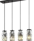 4 Light Black Pendant Lighting With Adjustable Height For Kitchen Island Crystal Accents Modern Vintage Chandelier For Dining Room Over Table Sleek Dope Vibe Bedroom Ceiling Light Fixture