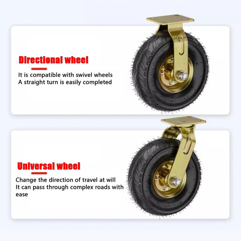 Badass 10 Inch Rubber Caster Wheels Set Of 4 with directional and universal wheels for easy maneuvering on various surfaces.