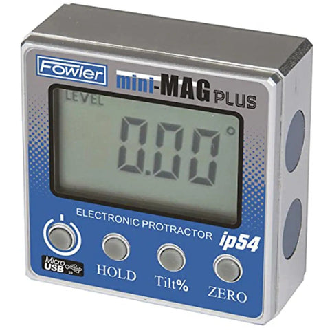 Mini-Mag Plus Protractor With Bluetooth 360 Degree Digital Inclinometer Backlit Display Auto Off After Five Minutes Embedded Side And Bottom Magnets Inverted Readout Ultra Accurate Angle Measurement For Pros front view