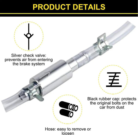 4 Piece Universal Brake Fluid Bleeder Kit With One Way Check Valve Hose and Metal Clamps, close-up of check valve component