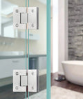 Kickass Durability Straight Up Smooth Operation Brushed Stainless Steel Pivot Hinge For Self Closing Shower Glass Doors and Cabinet Hardware installed on glass