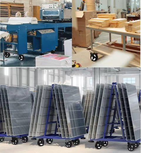 Heavy Duty Castor Wheels Set Of 4 In Steel And Cast Iron 6 Inch Rigid And Braked Casters with equipment in workshop