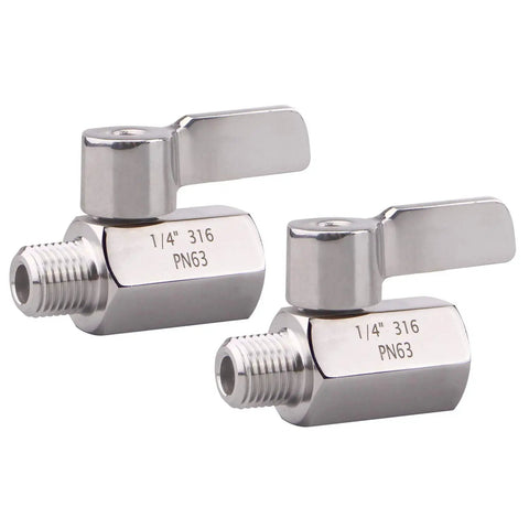 Stainless Steel Ball Valve Inline One Quarter Inch NPT Female To Male Thread Pack Of 2 Heavy Duty SUS316 Body