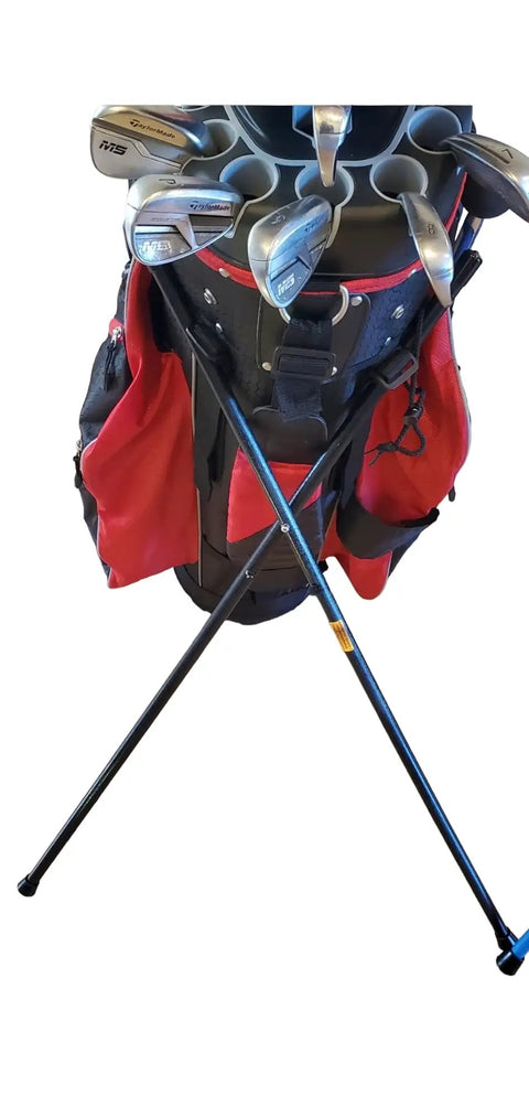 Cart Bag To Stand Conversion Kit With Lightweight 8oz Aluminum Attachment, Anti Slip Bag Grip, And Steel Rope Cord in use