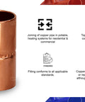Solid Two Point Five Inch Straight Copper Coupling With Sweat Ends And Rolled Tube Stop showing copper construction for plumbing repairs.