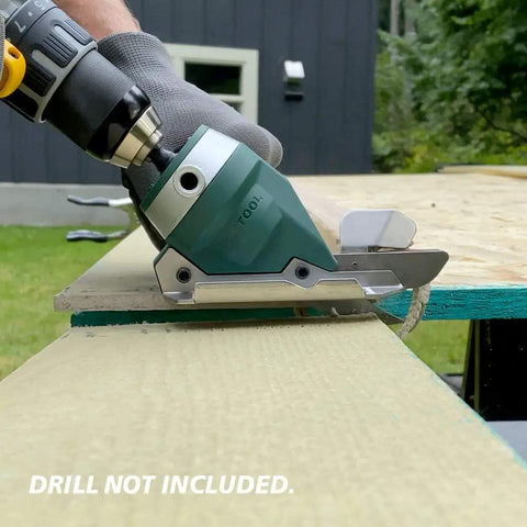 Snapper Shear Siding Pro cordless drill attachment making 5/16 inch clean cut on fiber cement siding with an 18V drill.