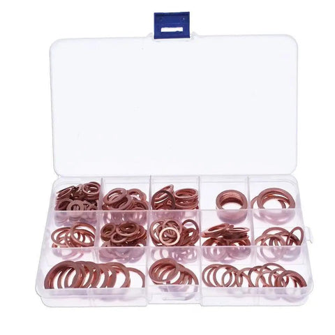 280 Piece Copper Crush Washer Set 12 Sizes Assorted Solid Copper Washers Seal Flat Rings For Automotive DIY Engine Seals Plumbing And Machinery Maintenance, open organizer case