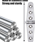 Tough As Nails Heavy Duty Strap Hinges, 1 Pair Real Deal Stainless Steel Marine Grade Hardware, Three Mounting Holes shown with polished steel rods.
