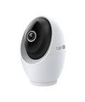 4K Indoor Pan Tilt Security Cam With 360 Degree Coverage AI Motion Tracking Person And Pet Detection Facial Recognition Works As Baby Monitor No Monthly Fees Local Storage Or Optional Cloud Wired Home Surveillance, sleek white design front view.