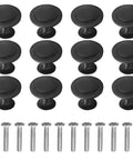 Set Of 12 Black Round Cabinet Knobs 1.18 Inch With Screws Matte Finish Stainless Steel Knobs On Zinc Alloy Bases