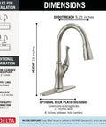 Dimensions of Modern Single Handle Kitchen Sink Faucet With Smooth As Silk Pull Down Sprayer In Grime Resistant Brushed Nickel.