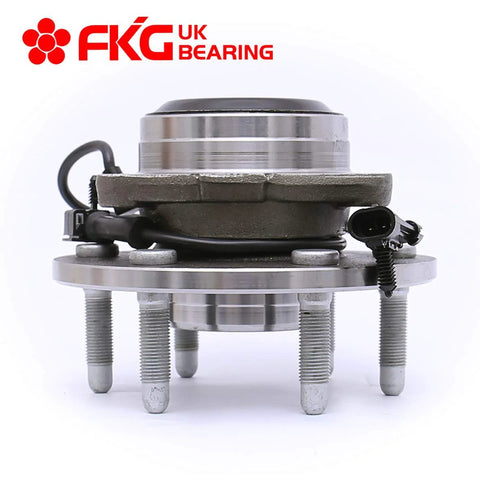 Front view of Front Wheel Bearing Hub Assembly 2WD Fits Chevy Silverado Tahoe Suburban Express 1500 2500 GMC Sierra Savana Yukon Cadillac Escalade 6 Lug Set Of 2 Beefed Up Heavy Duty Aftermarket Replacement showing detailed construction and studs.