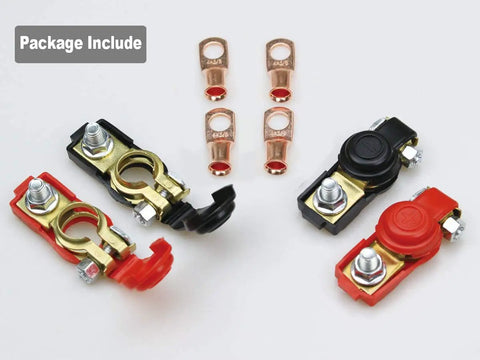 2 Pairs Car Battery Terminal Clamps Connectors With Plastic Covers For Top Notch Contact And Corrosion Resistance, Negative And Positive, Fits Cars And Vans, Includes Copper Wire Lugs And Eyelets