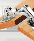 Side view of 175 Degree Frameless Cabinet Hinges With Soft Close, Hydraulic Adjustable Mount, Full Cover 4 Pieces, Heavy Duty Thickened Steel Construction For American Style Frameless Cabinets