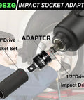 2 Pack Impact Socket Adapter And Reducer Set 1/2 To 3/8 Drive Square Adapter with Breaker Bar Wrench Conversion shown in use