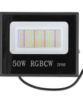 SUNGOOYUE LED Flood Light RGBW Color Changing 50W with RGBCW settings and IP66 rating, designed for outdoor lighting.