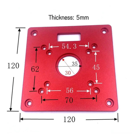 No Sweat Fit Aluminum Alloy Router Table Insert Bushings dimensions 120mm x 120mm with 5mm thickness detail for trim routers.
