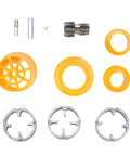 Heavy Duty Pvc Pipe Threader Kit With Three Reusable Dies For One Inch Pipes components including aluminum dies and yellow adapters.