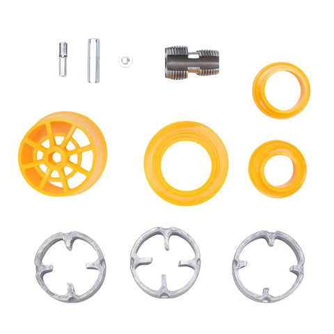 Heavy Duty Pvc Pipe Threader Kit With Three Reusable Dies For One Inch Pipes components including aluminum dies and yellow adapters.