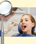 Durable Stainless Steel Dental Mirror for At Home Teeth Cleaning and Mouth Inspection, curved head examining a patient's mouth