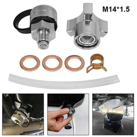 Quick Twist Oil Drain Valve M14-1.50 Kit With Stainless Steel Hose Attachment For Super Easy At Home Oil Change Setup No Tools Needed, M14x1.5