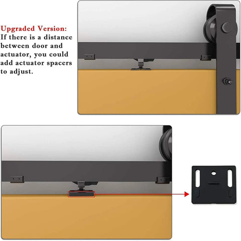 Detail of upgraded Two Pack Barn Door Soft Close Kit No Drill Hole Free Track Stopper, showing actuator spacers and installation.