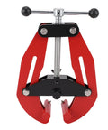 Heavy Duty Adjustable Pipe Alignment Clamp With Quick Acting Dual Handle Screws For Precise Welding And Perfect Fit On 2 To 6 Inch Pipes, red and black design.