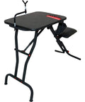 Ultra Steady Folding Shooting Bench With Seat, Adjustable Rubber Coated Gun Rest, Non Scratch Surface, Dual Shell and Gear Pockets