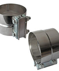 4 Inch Lap Joint Exhaust Band Clamp Set Easy Install Stainless Steel 304 With Zinc Plating, showing two clamps