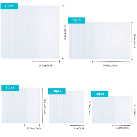 Sublimation Heat Shrink Wrap Sleeves Kit 50 Pieces In 5 Sizes 9x14 8x8 7x11 5x10 4x3 Inch For DIY Tumblers Mugs And More Perfect For Custom Gifts Decals Ornaments And Personalization With Durable White Film Blanks. 5 white film sleeves with sizes