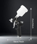 Mini HVLP Spray Gun With Precision Nozzles For Auto Touch Up Painting And Detailing, compact size, black body, clear reservoir.