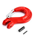 Three Eighths Inch Safety Clevis Slip Hook With Latch, 4400 Lb Working Load, Grade 80 Drop Forged Alloy Steel, red hook with pins
