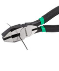 9.5 Inch Linesman Pliers With Side Cutters And Spring Loaded Action Black Drop Forged CrV Steel For Tough Wires Up To 2.3 Millimeters