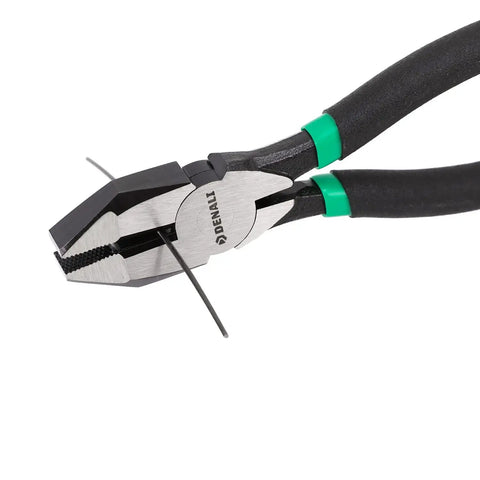 9.5 Inch Linesman Pliers With Side Cutters And Spring Loaded Action Black Drop Forged CrV Steel For Tough Wires Up To 2.3 Millimeters